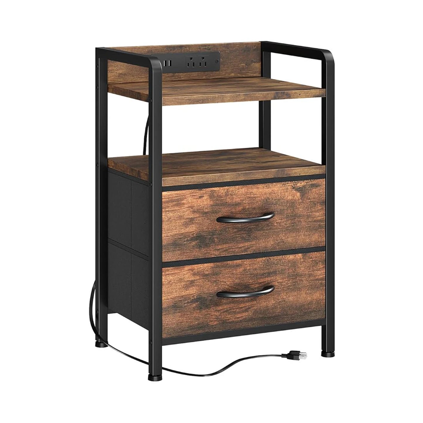 Industrial Loft Nightstand with Drawers & LED