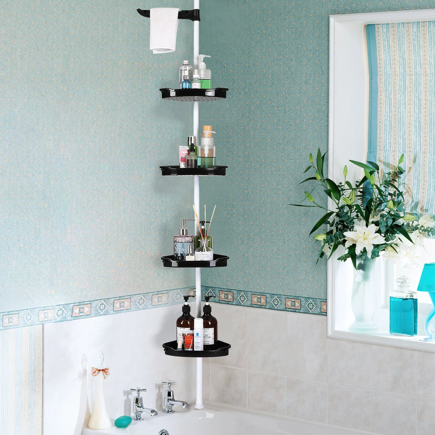 Corner Shower Caddy Tension Pole 4-Tier
