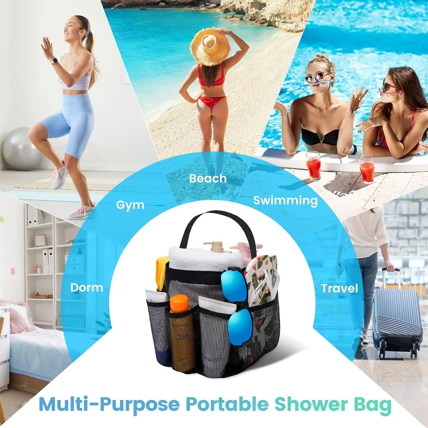 9-Pocket Mesh Shower Caddy Bag
