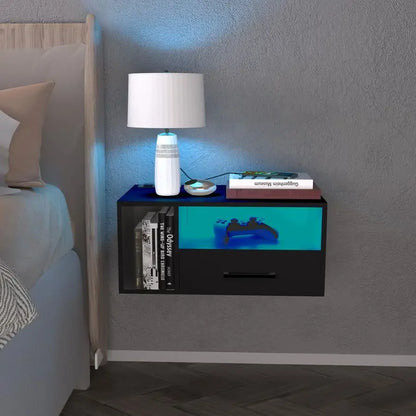 Float Shelf Nightstand with LED & Charger