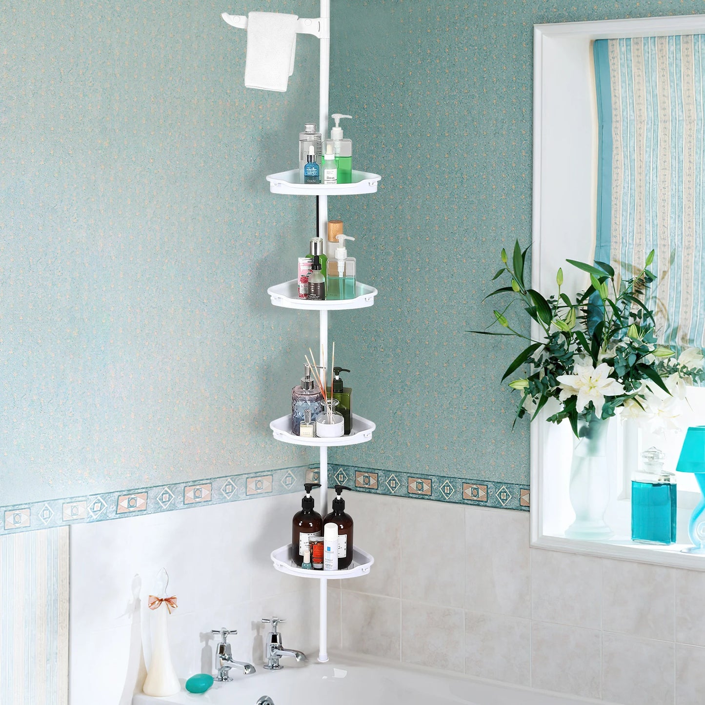 Corner Shower Caddy Tension Pole 4-Tier