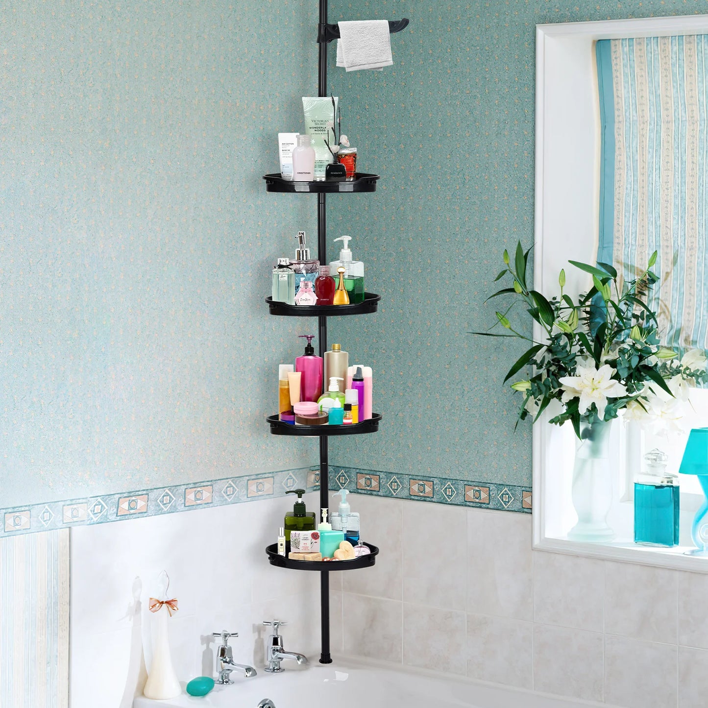 Corner Shower Caddy Tension Pole 4-Tier