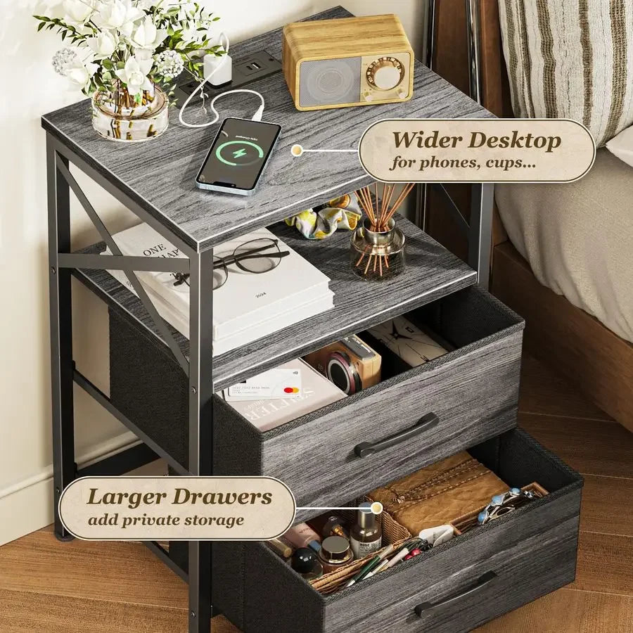 Dual Nightstand Set with USB-C Charging