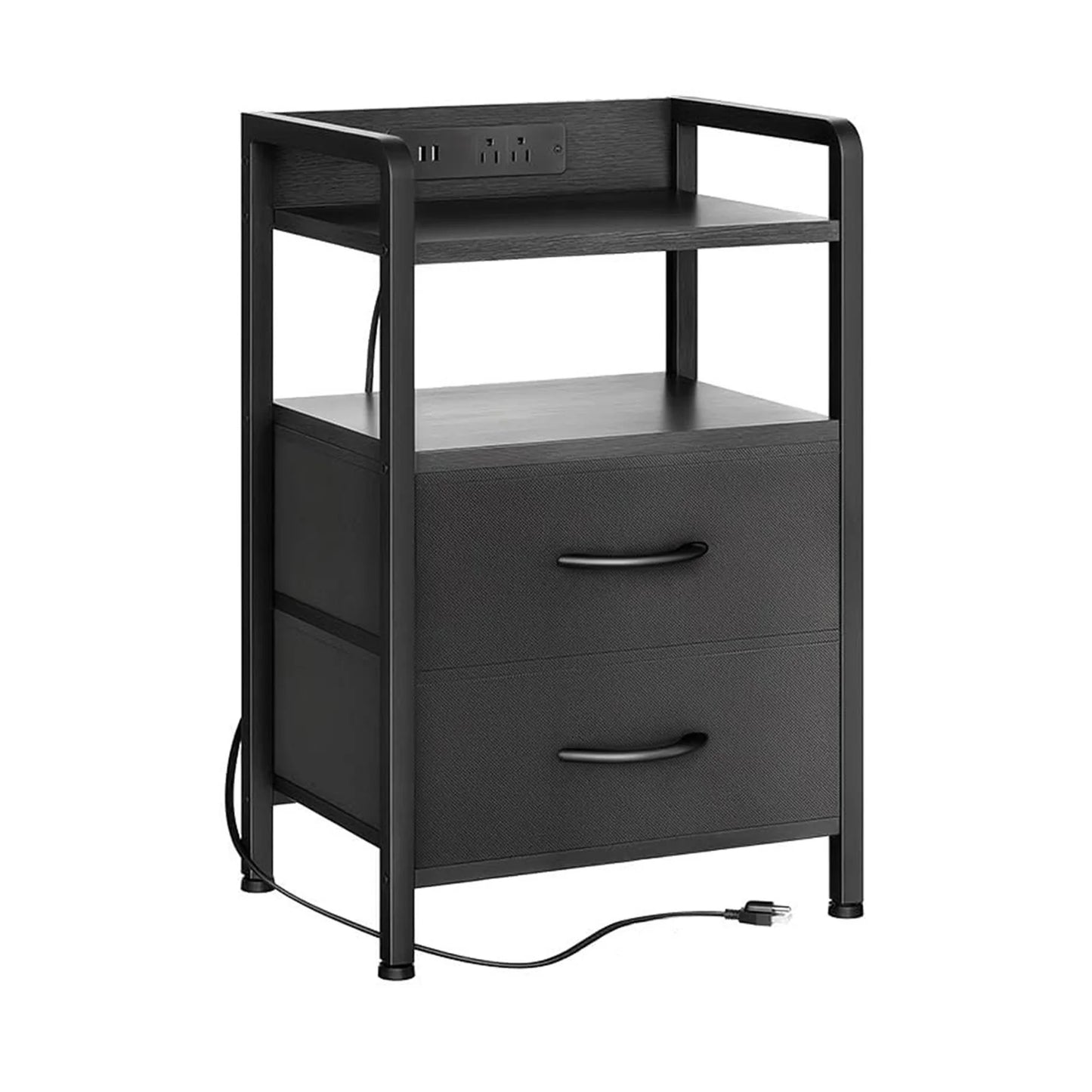 Industrial Loft Nightstand with Drawers & LED