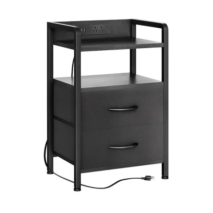 Industrial Loft Nightstand with Drawers & LED