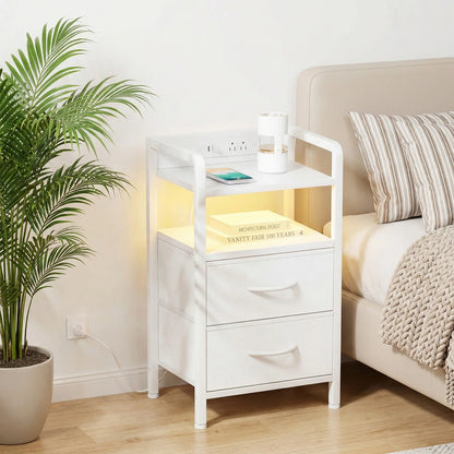 Industrial Loft Nightstand with Drawers & LED