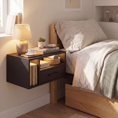 Float Shelf Nightstand with LED & Charger