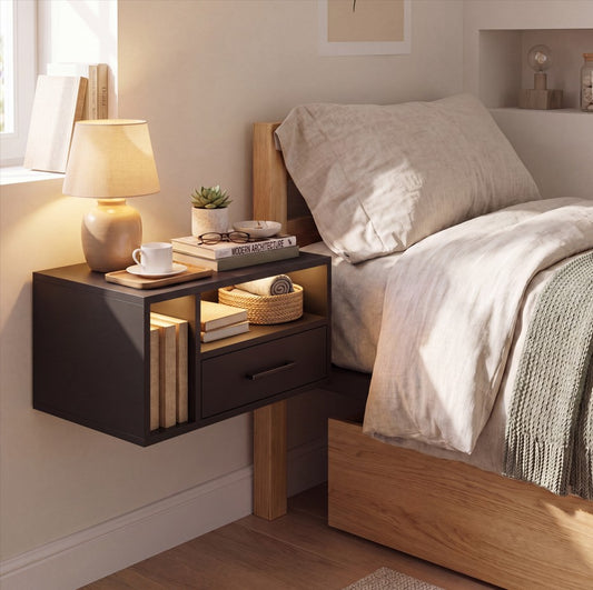Float Shelf Nightstand with LED & Charger