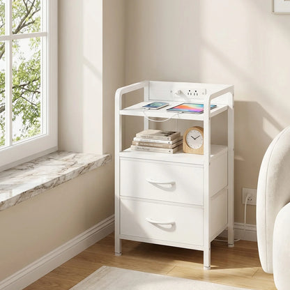Industrial Loft Nightstand with Drawers & LED