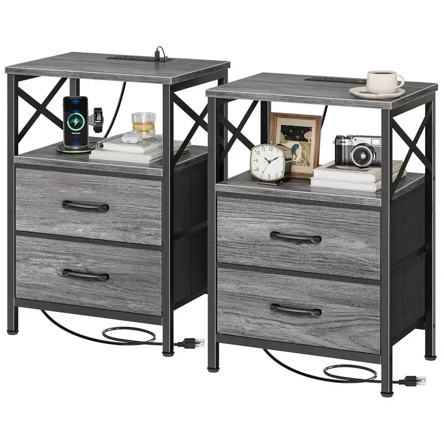 Dual Nightstand Set with USB-C Charging