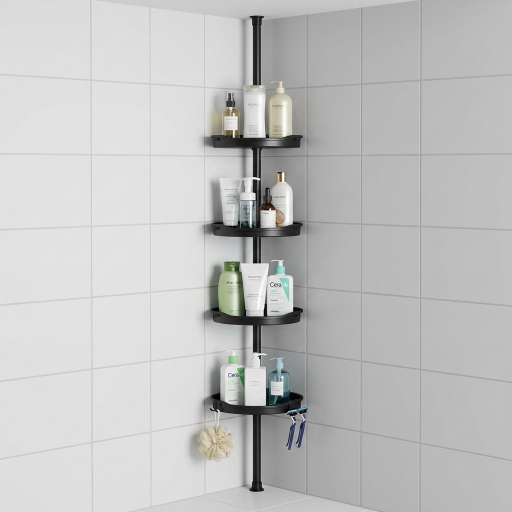 Corner Shower Caddy Tension Pole 4-Tier