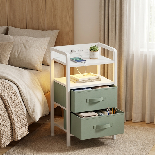 Industrial Loft Nightstand with Drawers & LED