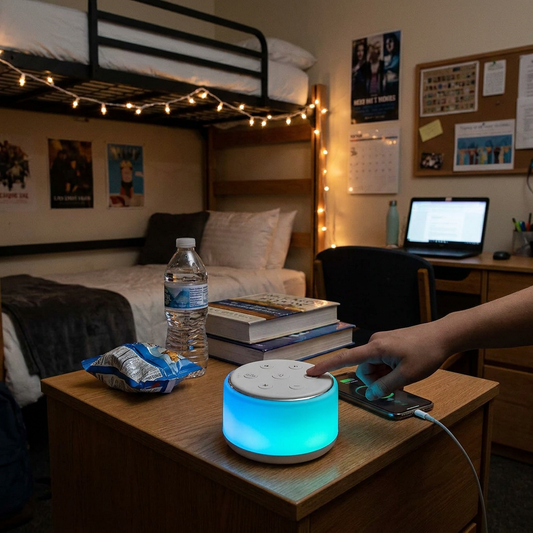 White Noise Sound Machine in dorm room lifestyle setting