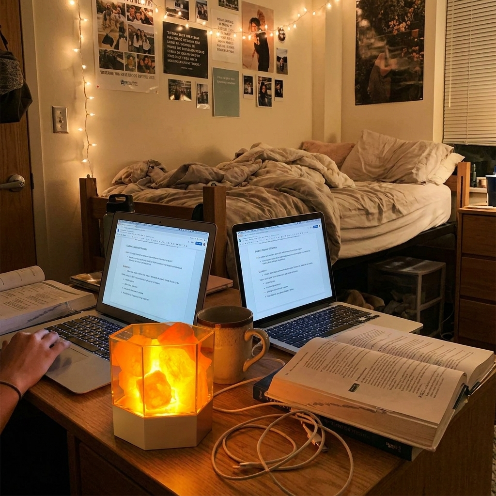 Himalayan Salt Lamp in dorm room lifestyle setting